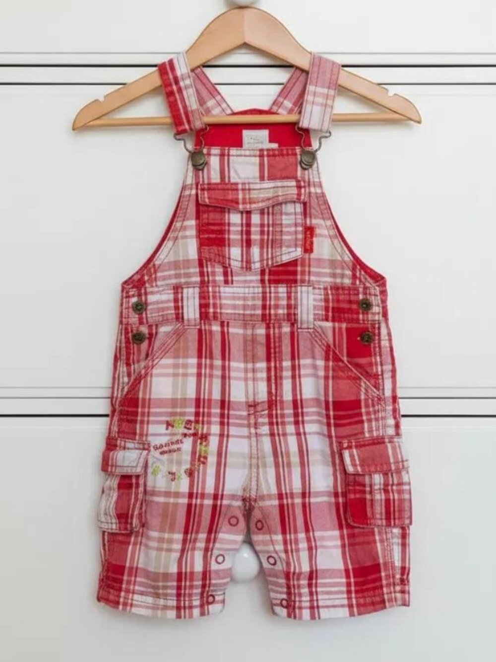 Cadet Rousselle Multiple Pockets Plaid Shortalls 18 Months